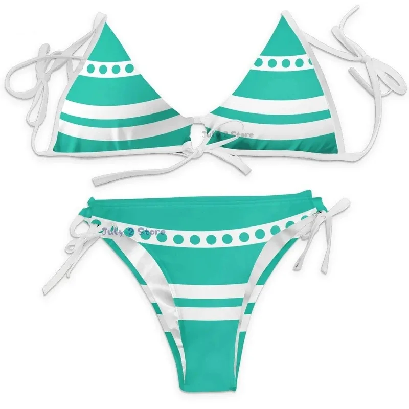 

asdh8@Anime Nami Cosplay Costume Two Years Ago Wig Green White Stripe Swimwear Jeans Summer Day Bikini Woman Sexy Carnival SuitC