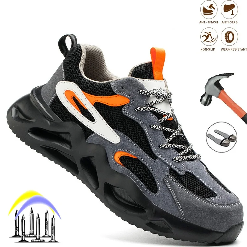 

New New Men's Work Boots Steel Toe Anti-puncture Safety Shoes Man Indestructible Construction Sneaker Lightweight Fashion