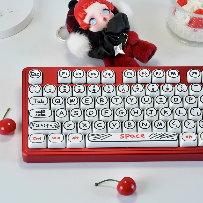Black Line Hand-Drawn Keycaps Set MOA Profile 127 Keys Thick PBT Keycap for MX Switches Mechanical Keyboard 60%/75%/87%/100%