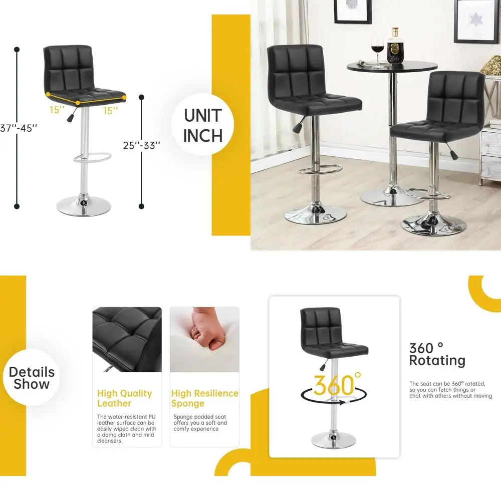 

Набор из 4 барных стульев с квадратной спинкой, регулируемой высотой и сиденьем из искусственной кожи