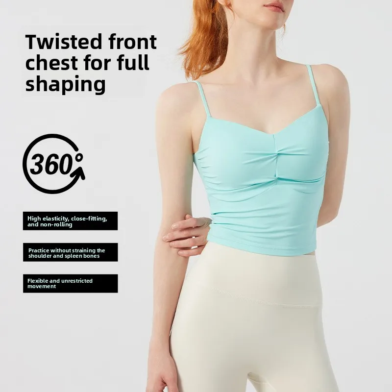 مثير معقود الجوف خارج عارية الذراعين Strappy تانك الأعلى المرأة عالية مرونة كأس ثابت عارية الذراعين سترة رياضية