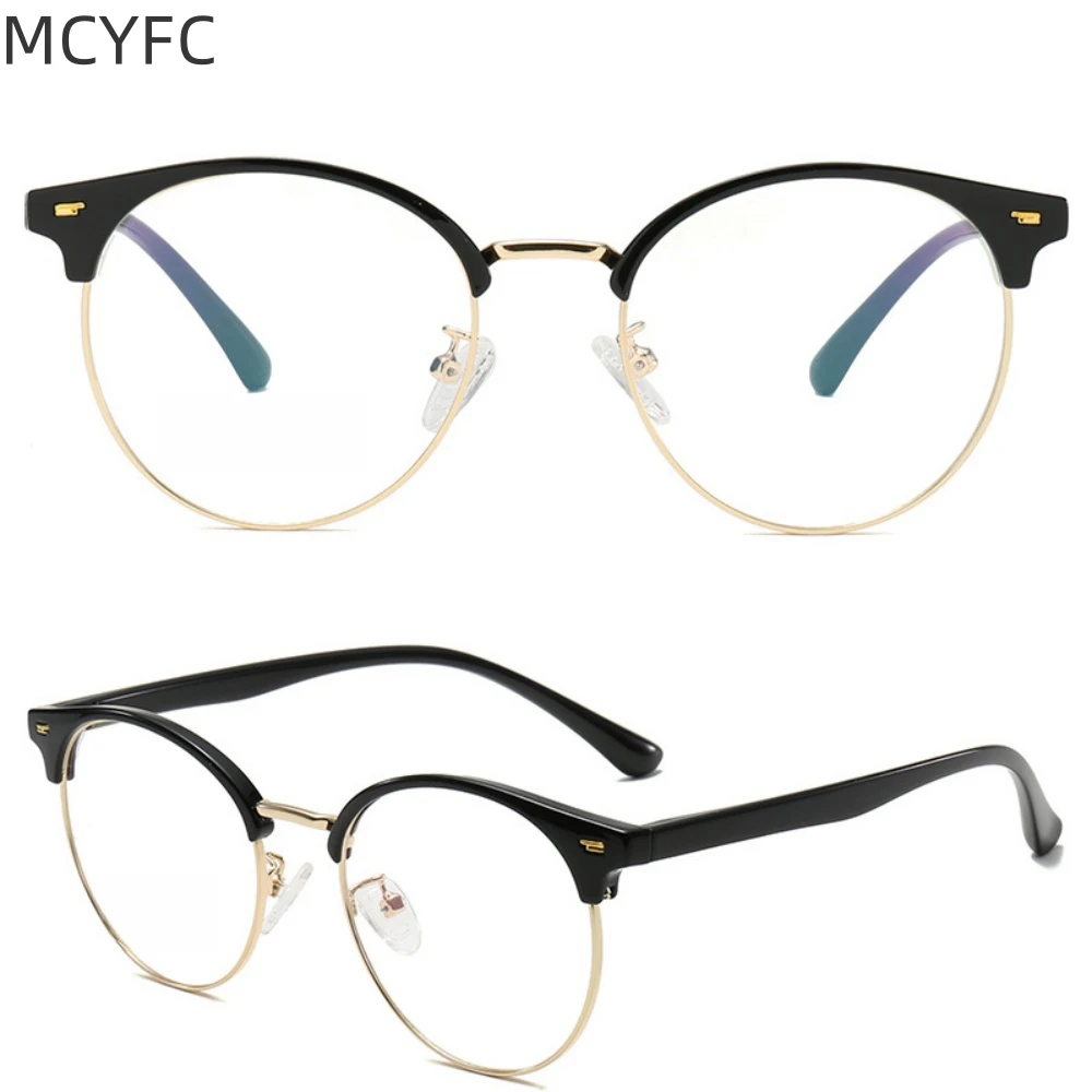 

MCYFC Oval Eyebrow Glasses Frame for Men TR+Metal Material Black Sliver Fashion Style Glasses Frames for Women Retro Eyeglasses