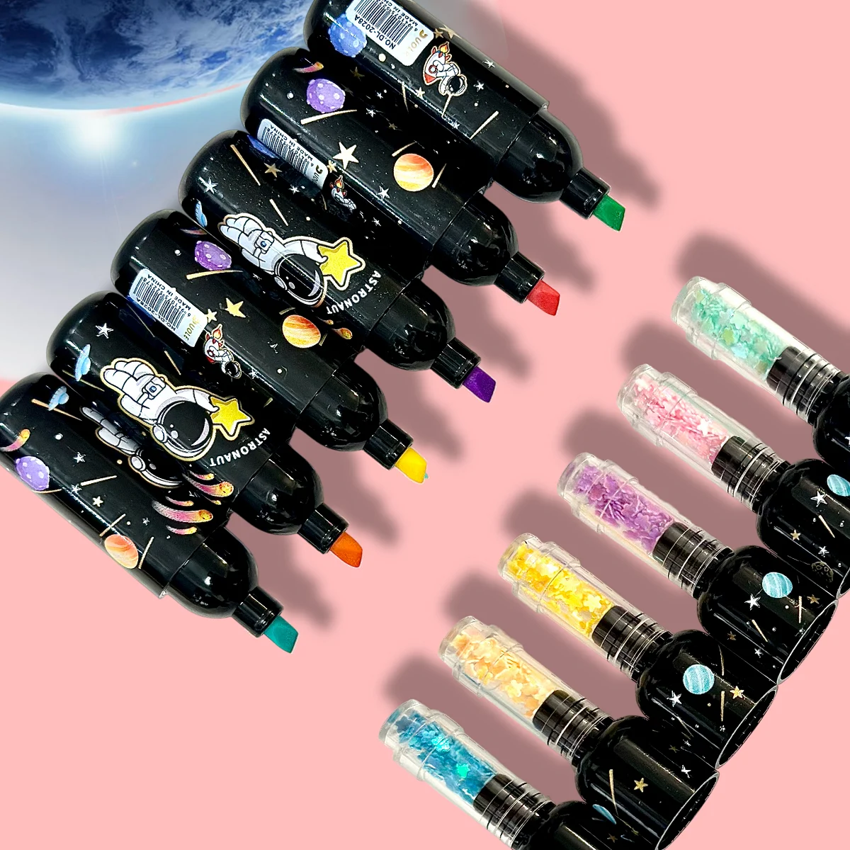6pcs/set Cute Planet Wine Bottle Mini Fluorescent Highlighter Marker Pen, Drawing Writing Tool, Office Back-to-School Season