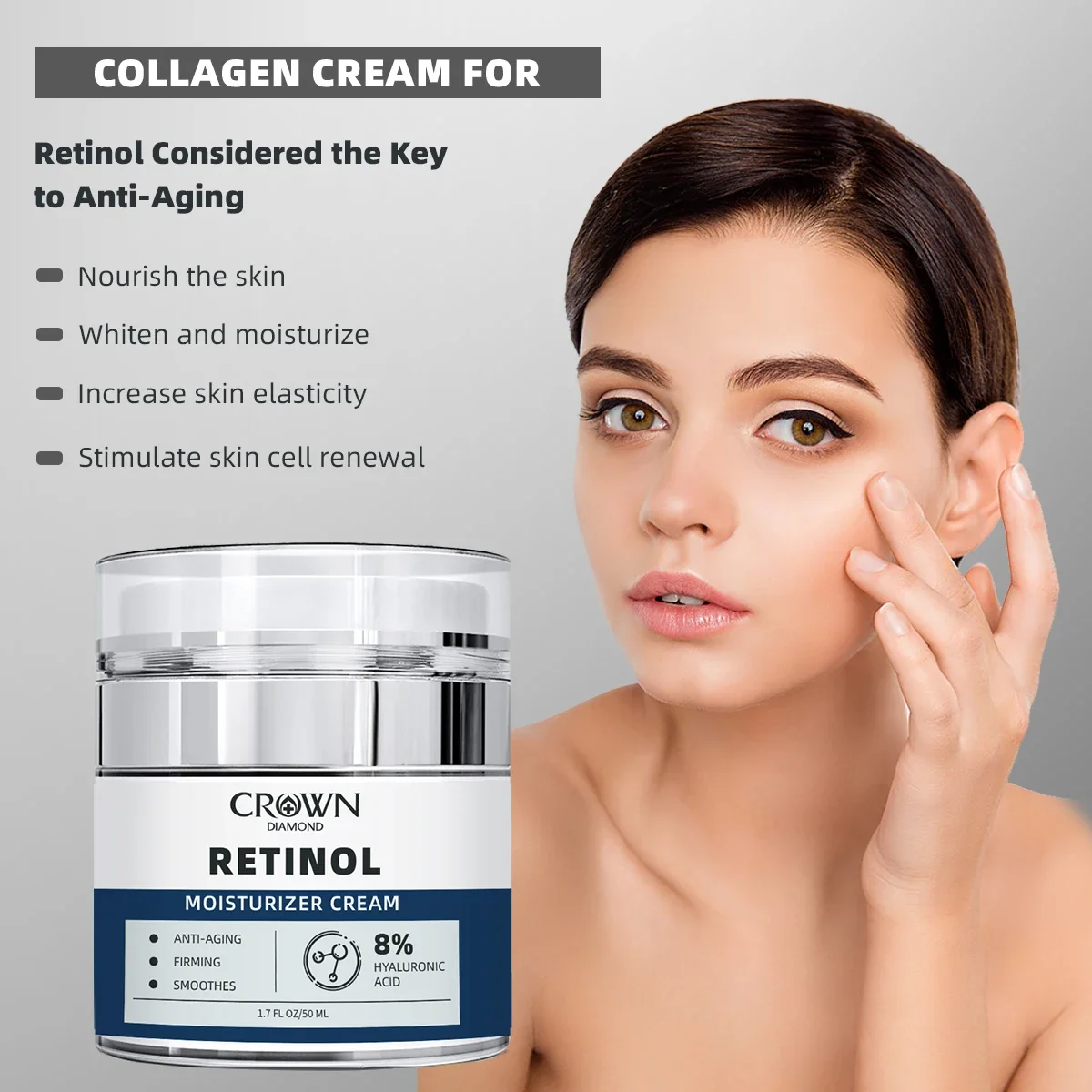 

Retinol Face Cream with Hyaluronic Acid Collagen Moisturizing for Anti-Wrinkle Firming Effect - Korean Skin Care Whitening Cream