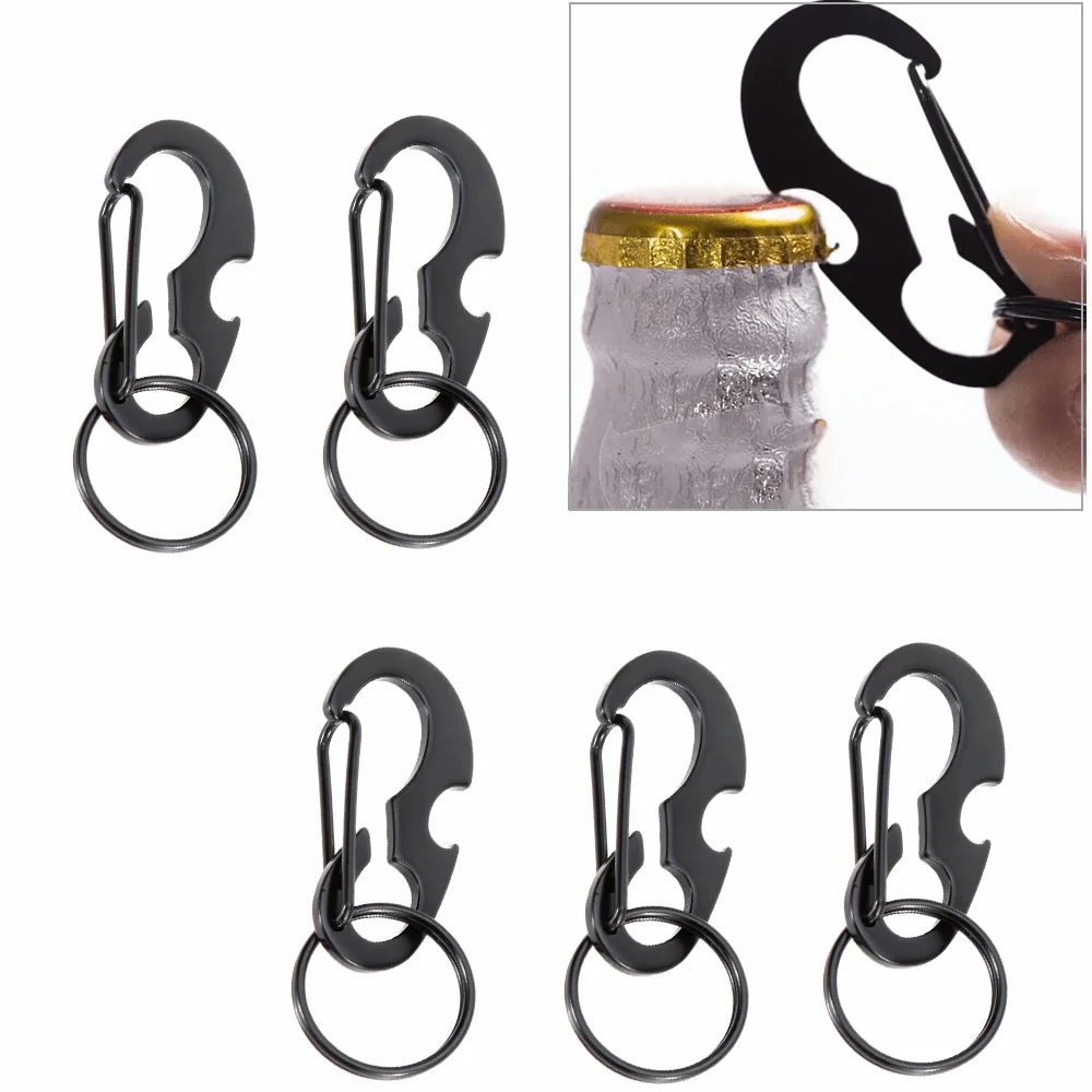 5 Pcs Durable Stainless Steel D Shape Buckle Lightweight Heavy Duty D Shaped Carabiner Quick Hanging Bottle Opener Hiking