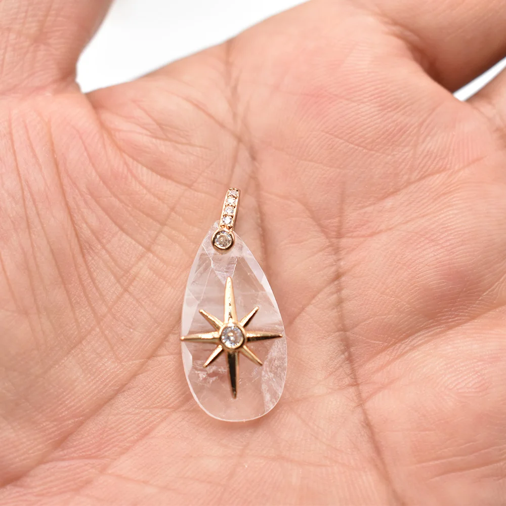 Großhandel 8 Stück/Set 14x25mm Wassertropfenform facettiert geschnitten Modische Natürliche Labradorit Starburst Halsketten-Anhänger Schmuck – Detail 24
