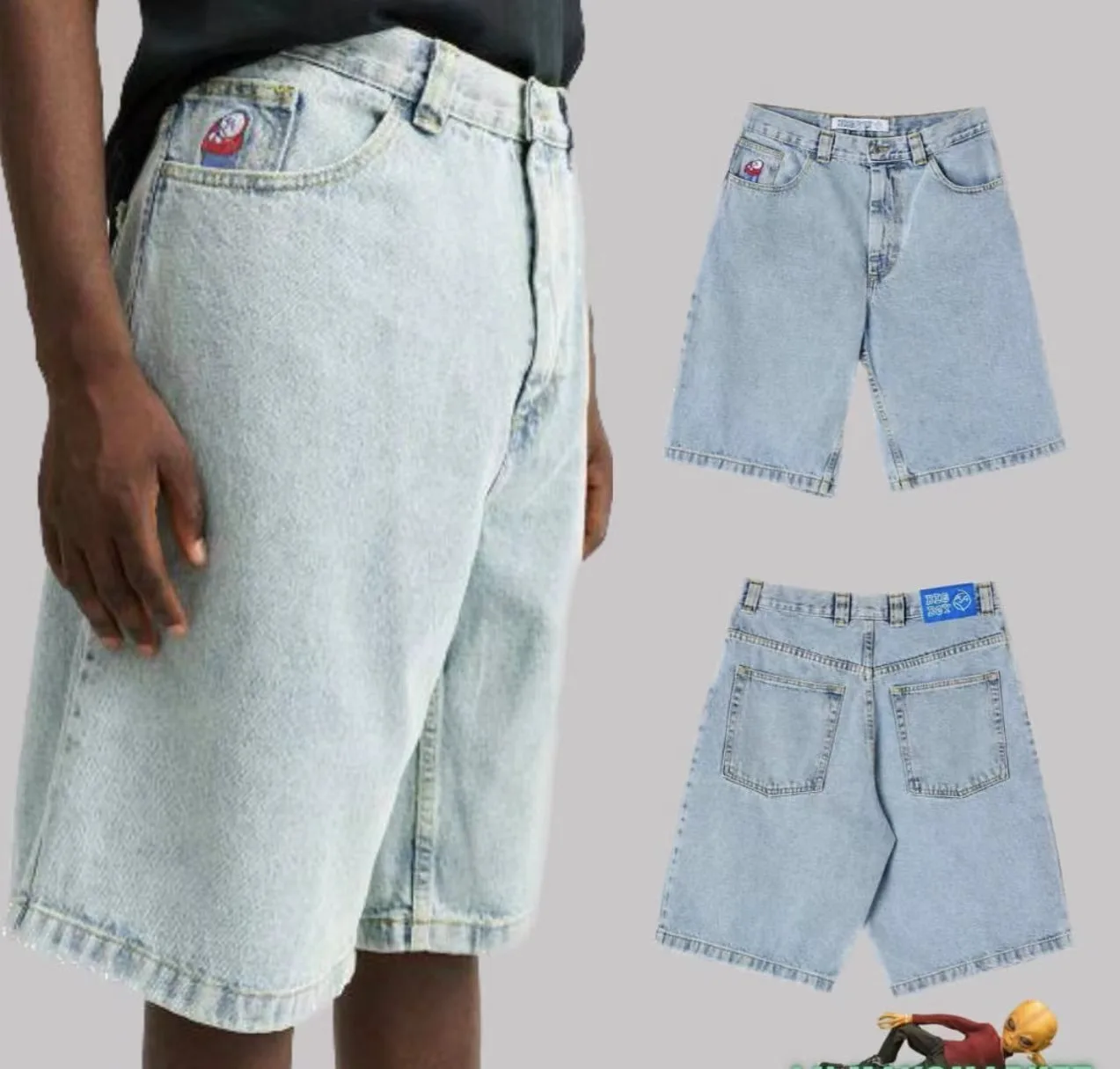 Bordado Denim Curto para Homens e Mulheres, Streetwear, Jeans Baggy, Shorts Hot Traf, Shorts de Skate, Y2K, Big Boy