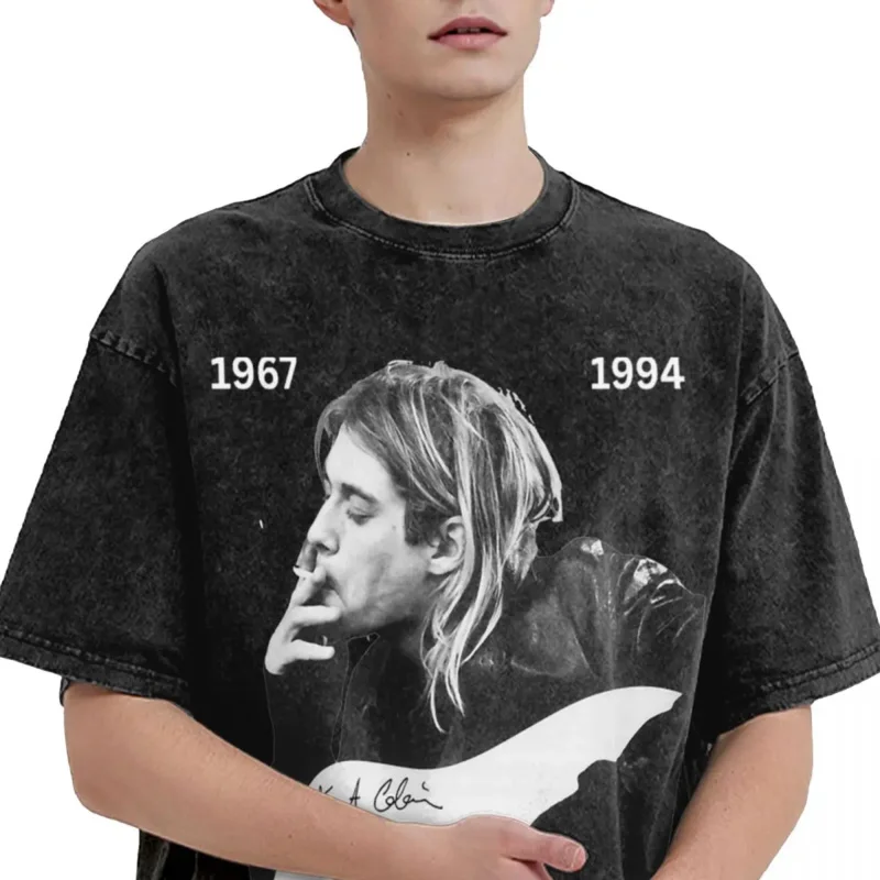 Washed T shirts Kurt Cobain guitar hip hop novelty T-shirt oversize streetwear short sleeve summer tops tops tees for men women