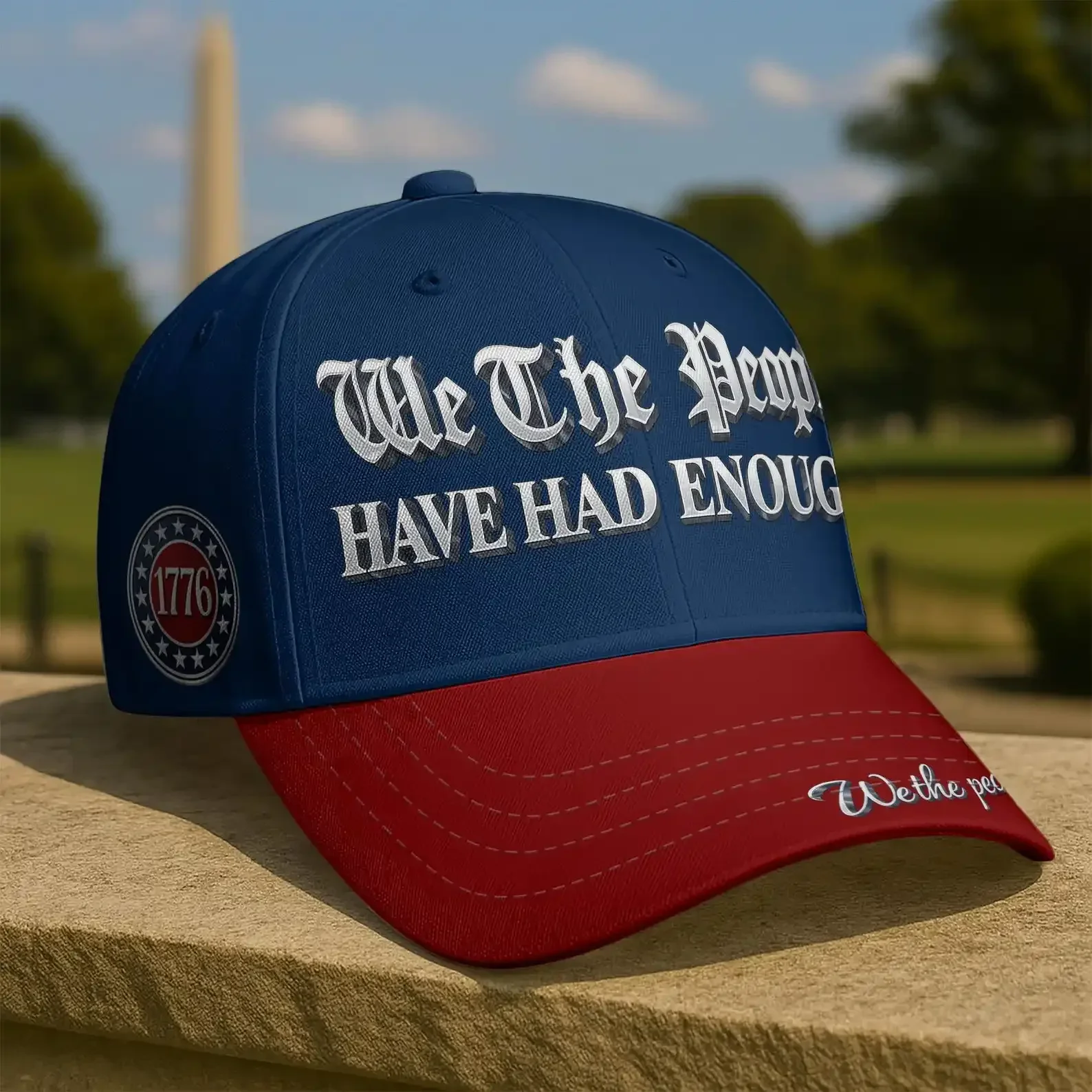 Customization We The People Have Had Enough Patriotic Baseball Cap, Crown Red Brim Gothic Lettering Adjustable Hat, Hat