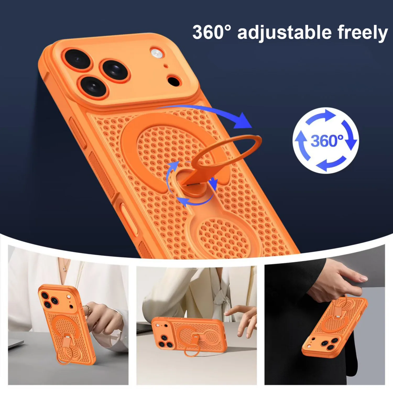 

New 360° Rotating Ring Holder Case for iPhone 17 Pro Max 16 15 14 Pro Heat Dissipation Stand Shockproof For Magsafe Cover
