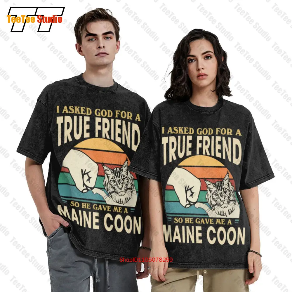 لقد طلبت الله من أجل صديق حقيقي، أعطني ماين كون لطيف القط خمر تي شيرت VIXE #1