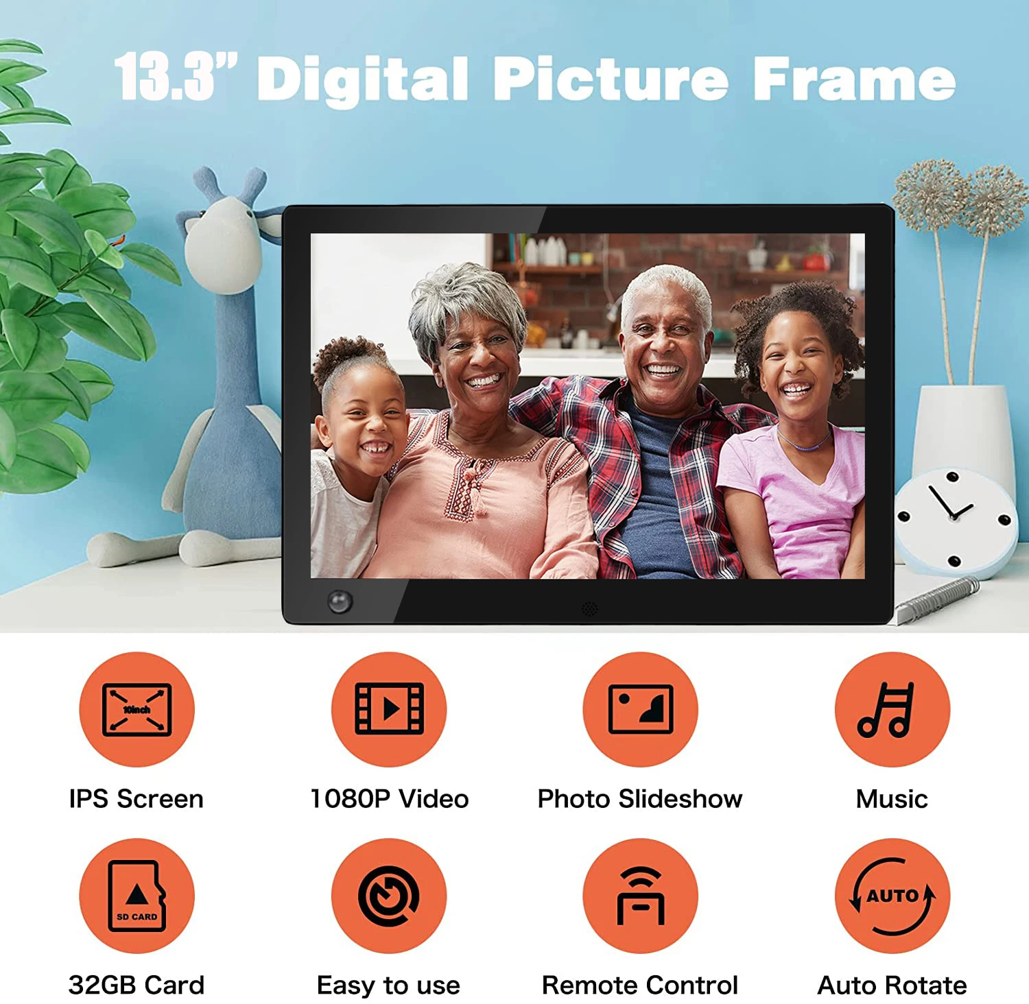 FHD LCD IPS Display 16GB Storage 12 13.3 14 15.4 Inch WiFi Digital Photo Frame with USB Drive SD Card Slot Share Photos Via App