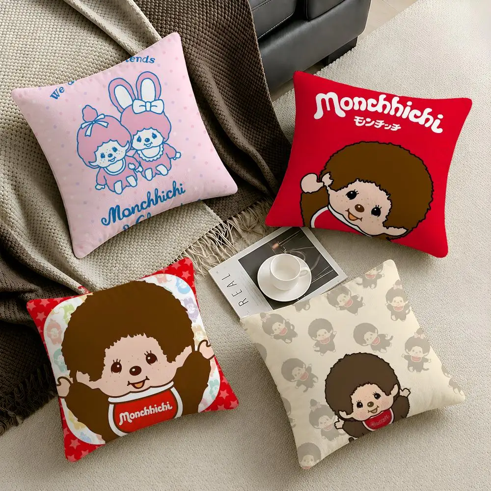 Toy Monchhichi Retro Kawaii Cushion Cover  Throw Pillow Soft Short Plush Cozy Durable Colorfast For Sofa Bedroom Home Decor Gift