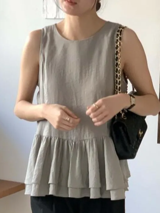 

Sweet Ele Ba Button Splice Ruffle irt Женский летний новый универсальный жилет небольшого размера с цветочным принтом Повседневная поездка на работу ...