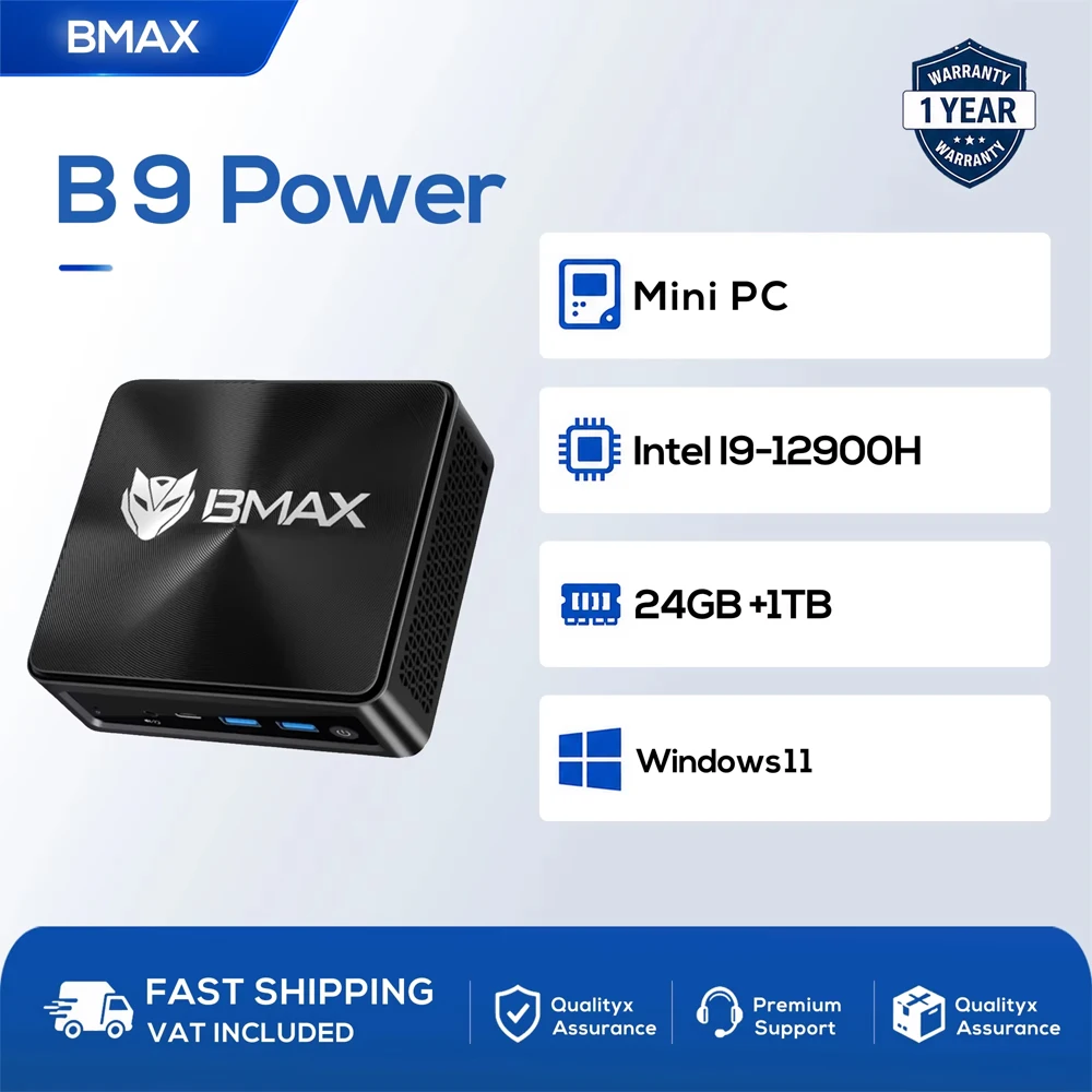 BMAX B9 Mini PC Potente Intel 12a Gen Core I9-12900H LPDDR5 24GB RAM 1TB SSD NVMe Windows 11 WiFi 6 BT5.2 14 Core 20 Thread per Casa