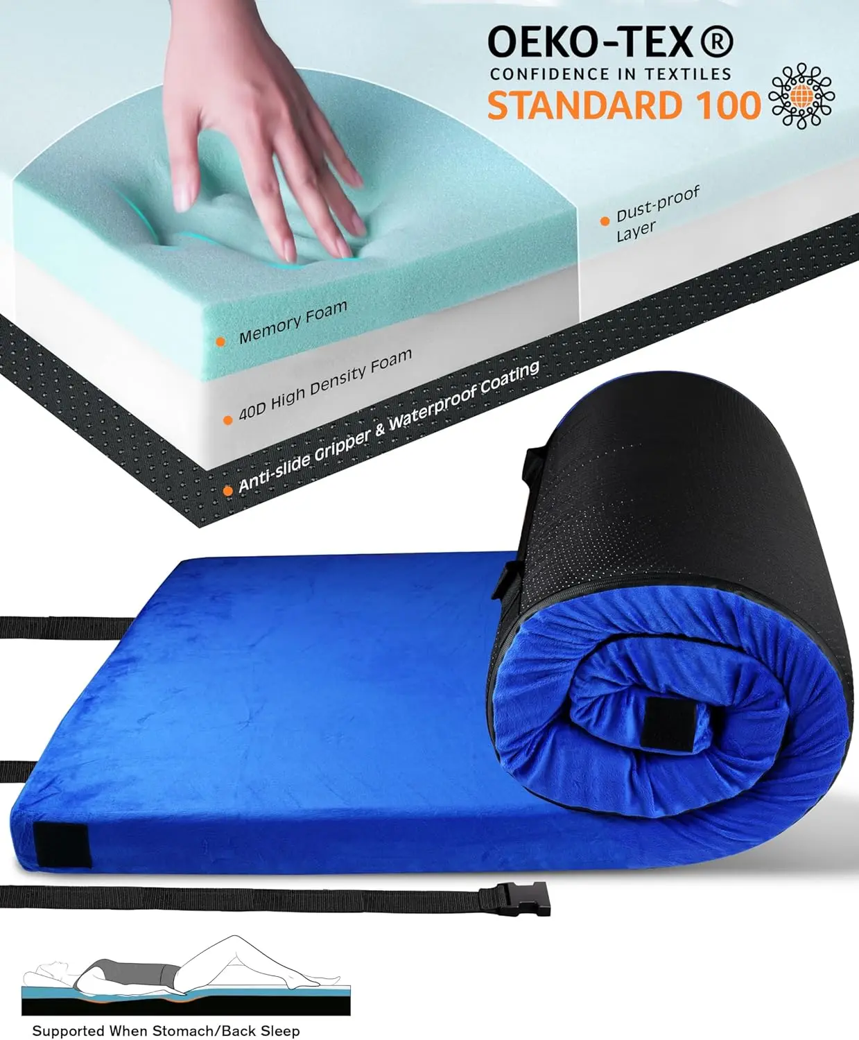 3 INCH Thick Memory Foam Camping Pad Futon Mattress Full, Portable Floor Sleeping Mat Sleepover Guest Bed Roll Up Mattress