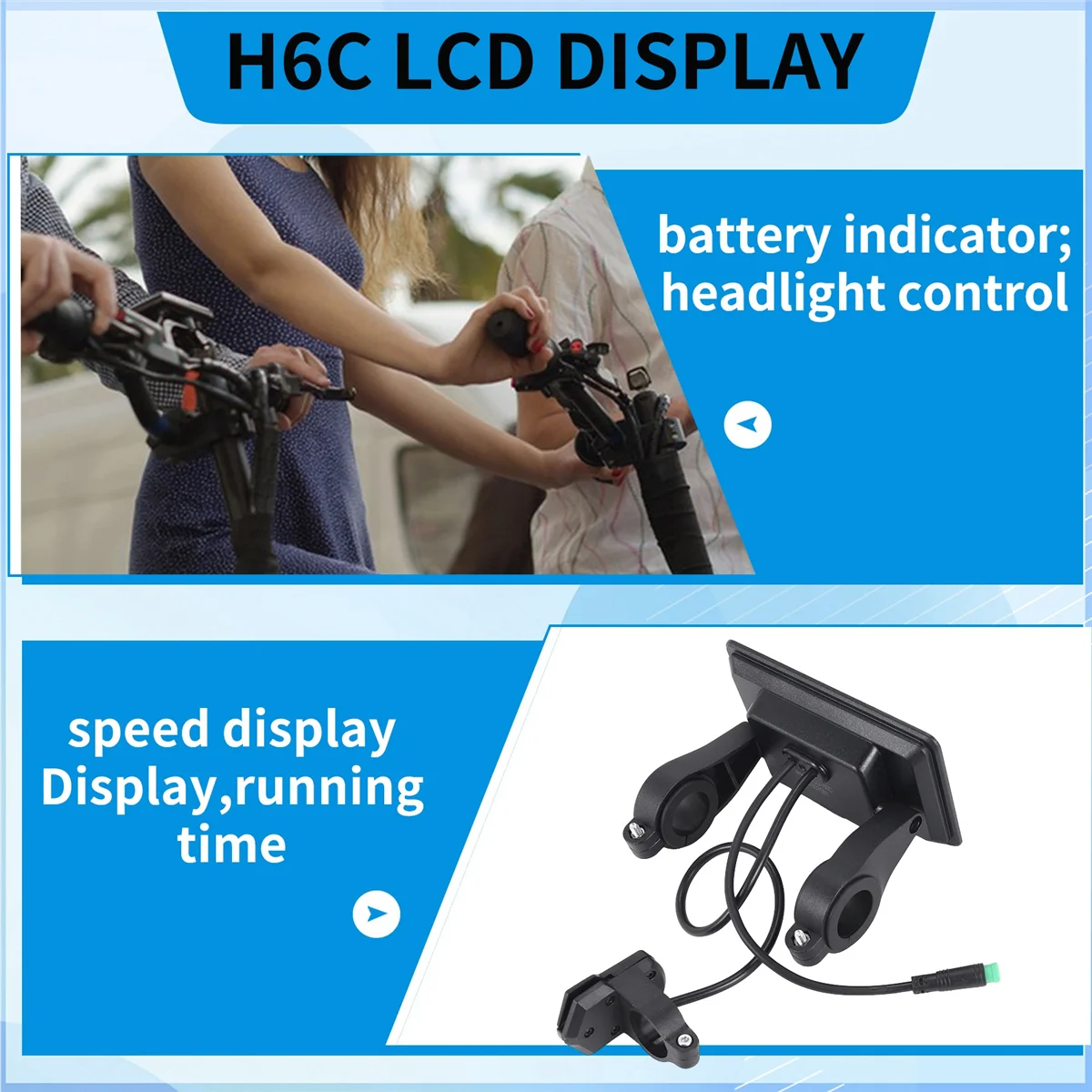 

Hot Sale H6C Electric Bike LCD Display Meter 24V-60V E Scooter LCD Panel Color Screen with USB UART for Electric Bike(5PIN)