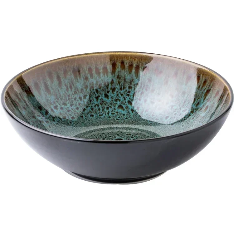 Chinese style retro green ceramic bowl household noodle bowl specialty ramen bowl dish bowl commercial