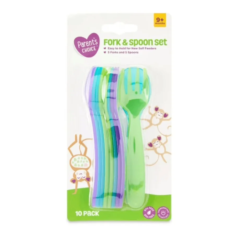 

Parent's Choice Baby Feeding Fork Spoon Set Multicolor 9+ Months 10 Count