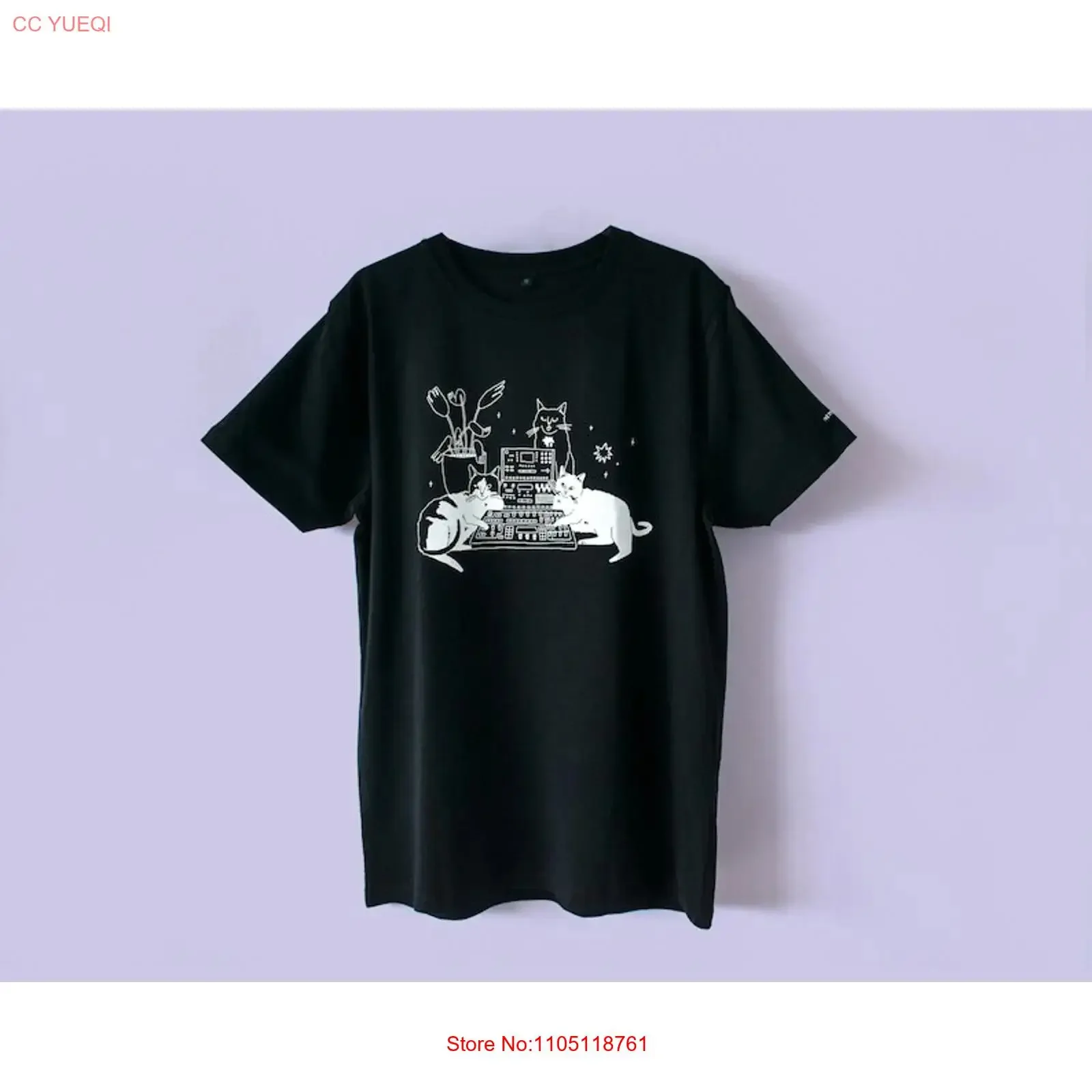 T Shirt of Cats sitting on Illustrated dj cat screen printed organic SweaT vintage Washed Stylish Casual streetwear
