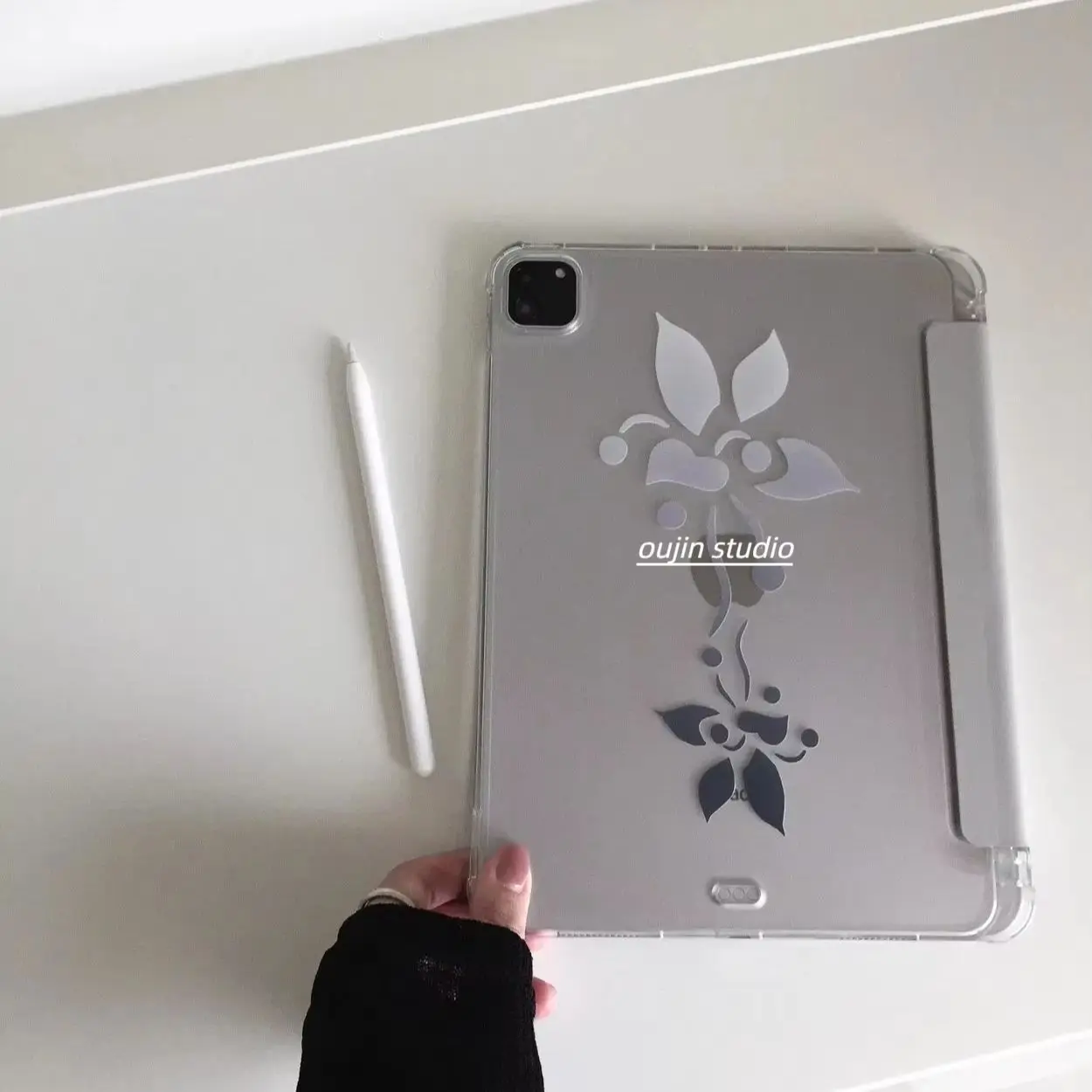 Silver Gradient Flowers Korea iTablet Case For iPad Pro 11 13 M2 M4 M3 10.2 5/6th 7/8/9/10/11th Mini 6 7 Air 3 4 5 6 Stand Cover