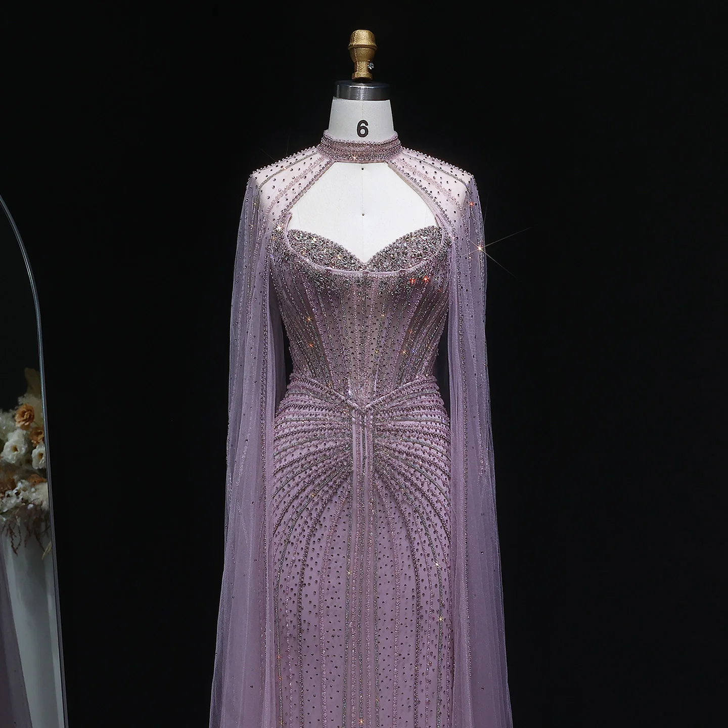 Sharon Said Luxuriöses Weinrotes Abendkleid mit Cape-Ärmeln, Lang, Rosa, für Damen, Hochzeit, Party, Ballkleider, Arabisch, SS156, Maßanfertigung – Detail 15