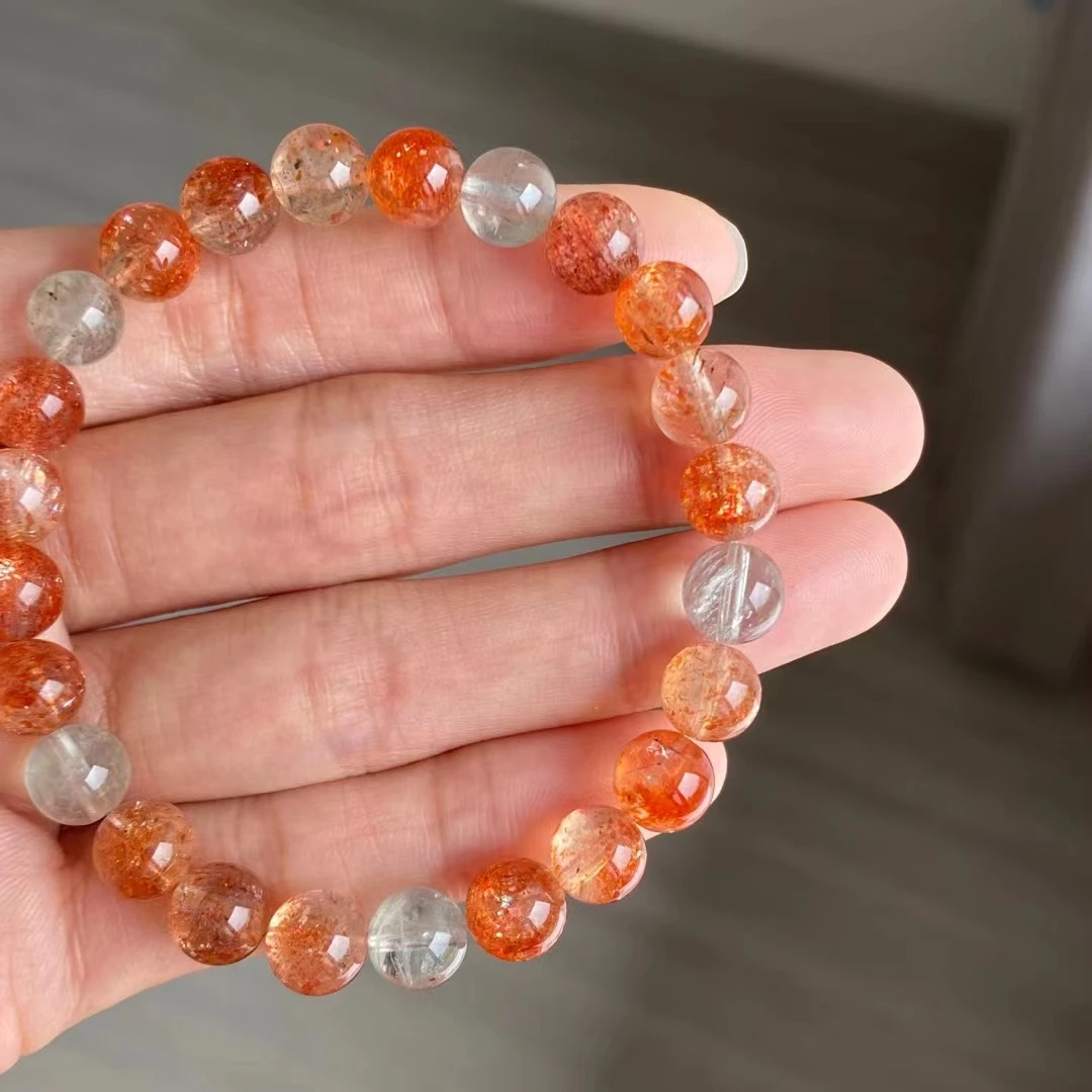 Natural Orange Sunstone Strawberry Quartz Beryl Bracelet 7.5mm From Arusha Clear Round Beads Women Bangle AAAAAA