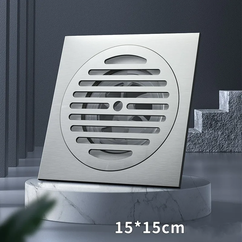 Large Flow Floor Drain for 75mm Pipe Brass Anti-Odor Floor Trap 15*15cm Drain Multicolor