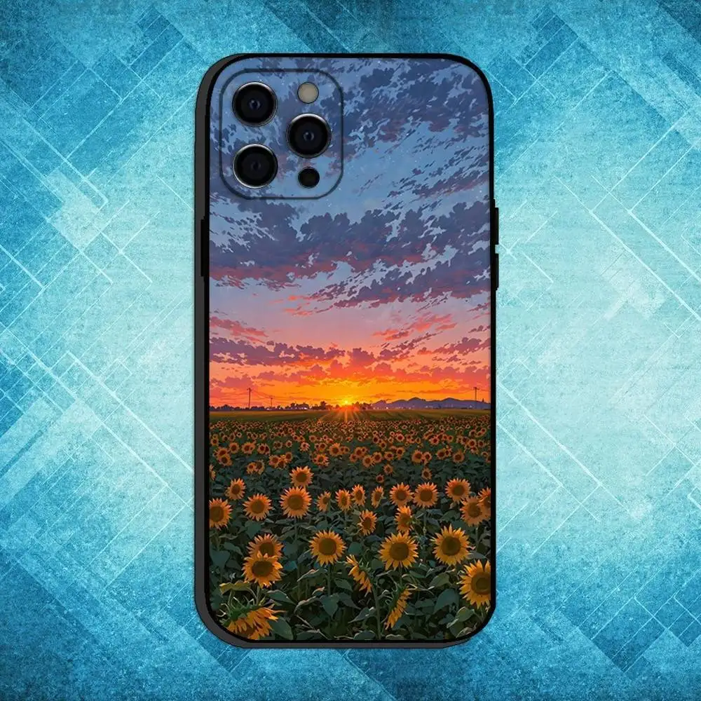 حافظة هاتف مطلية بمناظر طبيعية لهاتف iPhone17,16,15,14,13,12,11 Plus، Pro Max غطاء أسود ناعم #5