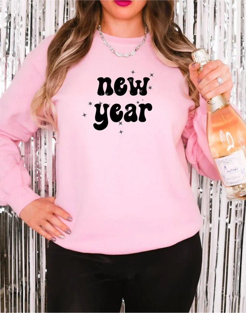 New Year Sweatshirt Cute Funny New Year Party Shirt Coquette Trendy Aesthetic Crewneck Pullover Kawaii Winter Women Clothes