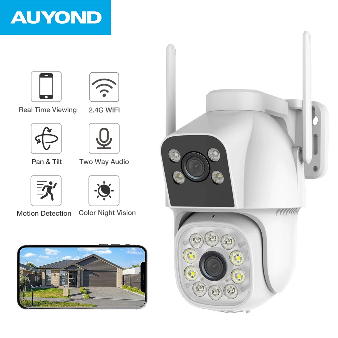 

AUYOND 6MP Dual Lens HD WiFi 4G Cam IP66 Waterproof Color Night Vision Motion Detection Two Way Audio Home Smart Security Camera