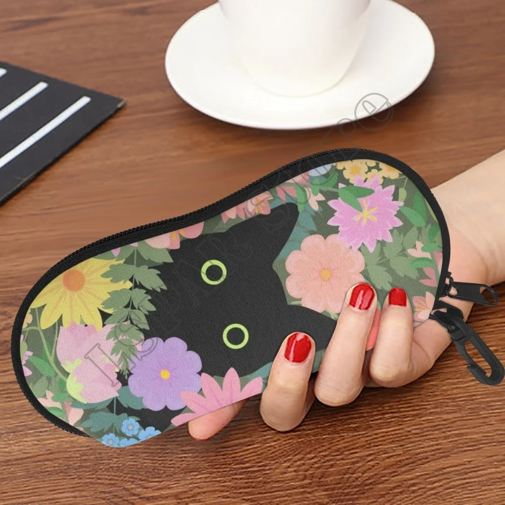 Girls Glass Cases Kawaii Black Cat Lady Soft Carrier Glasses Cover Bag Sunglasses/Eyeglasses Protection Box Eyewear Accessories