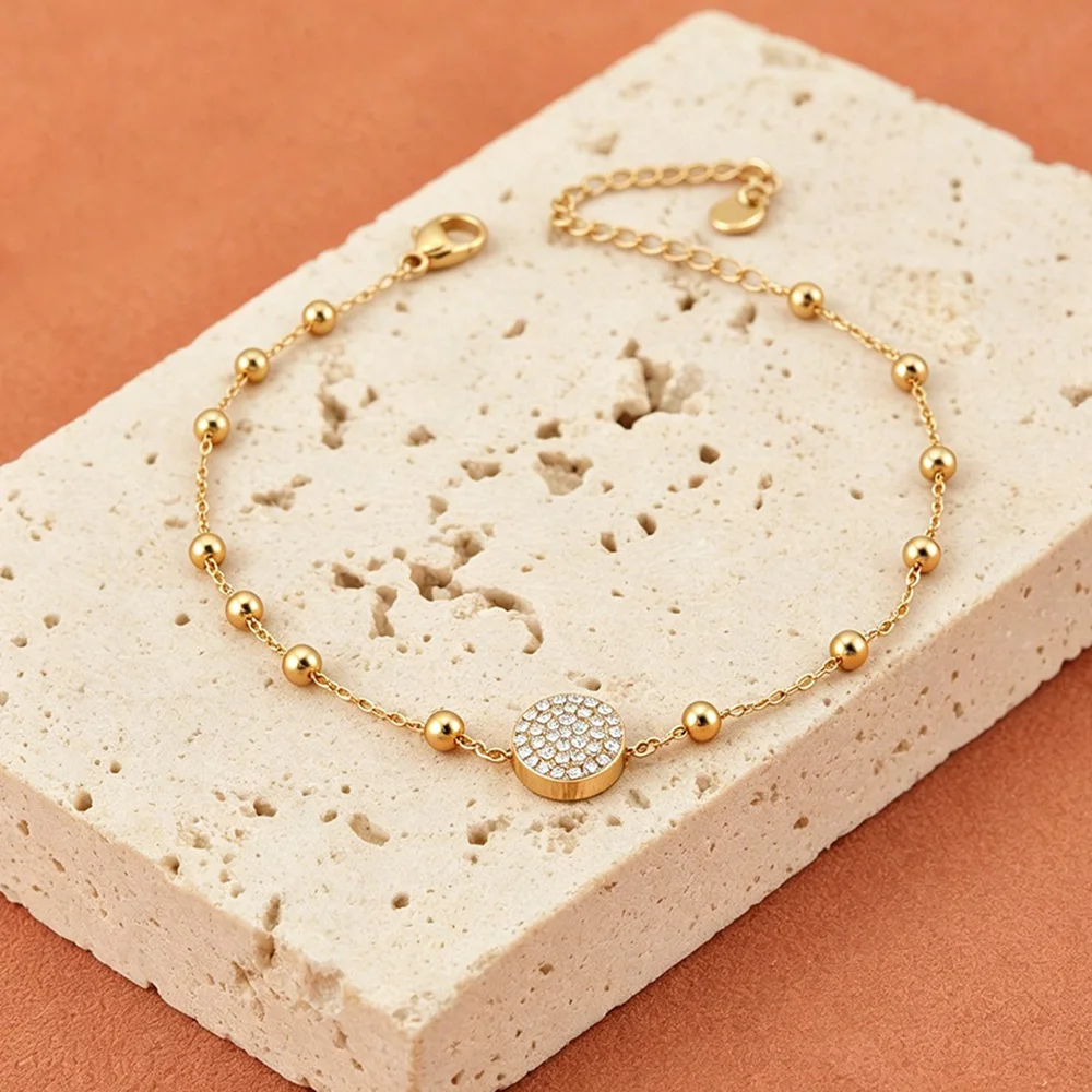 JeeMango Runde CZ-Anhänger-Halskette, Armband für Damen, weißer Zirkonia, Edelstahl, schlichter Luxus-Hochzeitsschmuck B26031 – Detail 4
