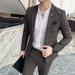 British Style High-quality Slim Fit Checkered Suit Two-piece Set (suit+pants) Groom's Party Dress Suit High-end Business Suit