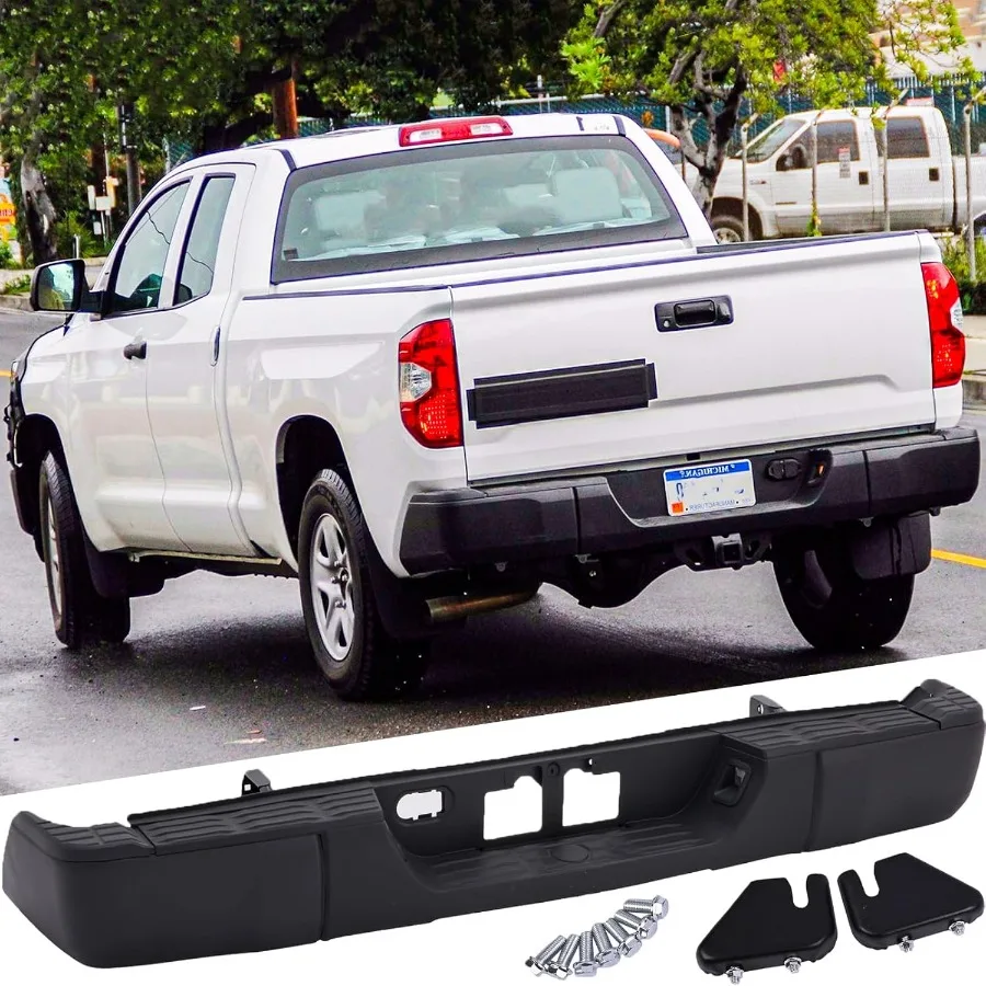 مجموعة المصد الخلفي من الفولاذ لسيارة تويوتا تندرا 20142021 الجيل الثاني تجميل بدون فتحات مستشعر الحديقة استبدال المصد الخلفي الأسود