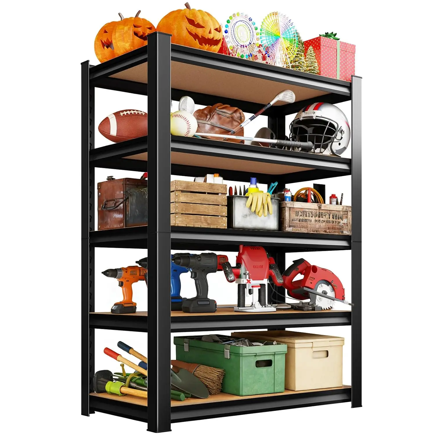 

Стеллажи для гаража 72 дюйма (183 см) высотой, 5-ярусные, регулируемые, грузоподъемность 2000 фунтов (907 кг), система хранения для гаража, на заказ