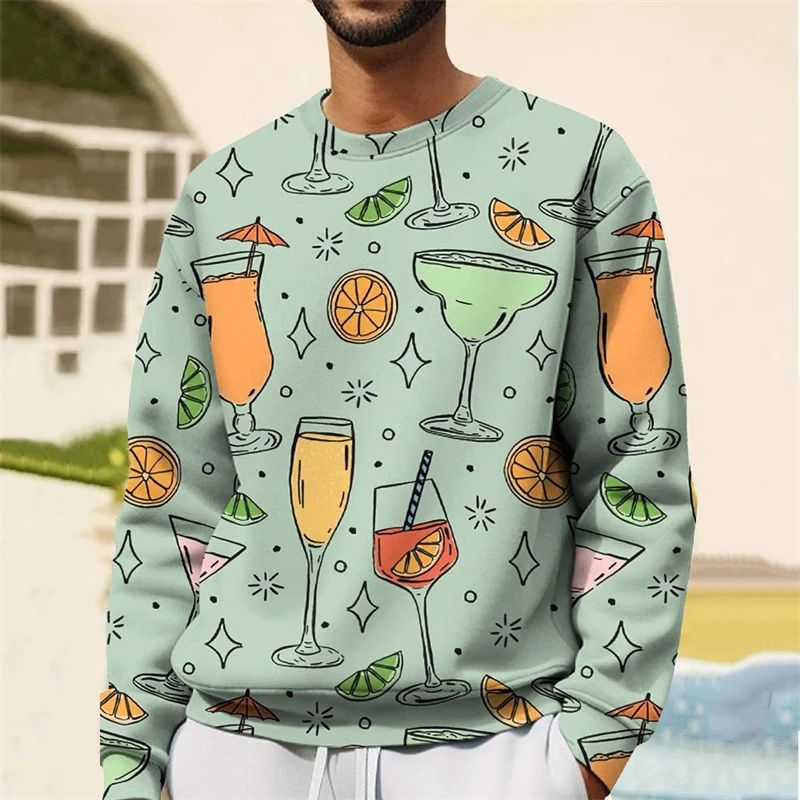 Casual Beverages Pattern Sweatshirt Fashion Spring Autumn Long Sleeve O Neck 3D Printed Beach Hoodies Loose Vacation Pullovers