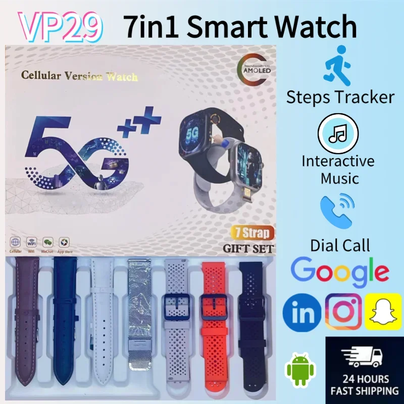 

VP29 5G Smartwatch 2.29 Inch AMOLED Android 10 Rotating Camera GPS WiFi NFC Google Play Store Waterproof Fitness Tracker Sleep