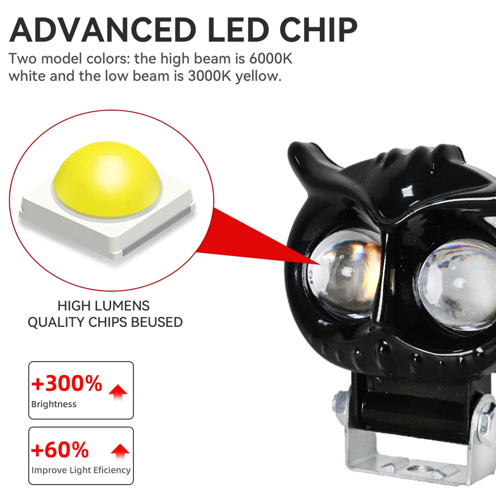 Motorcycles Led Headlight Fog Light Car Dual Color Owl Design Head Light ATV Scooter for Auxiliary Spotlight Lamp Accessories image 6