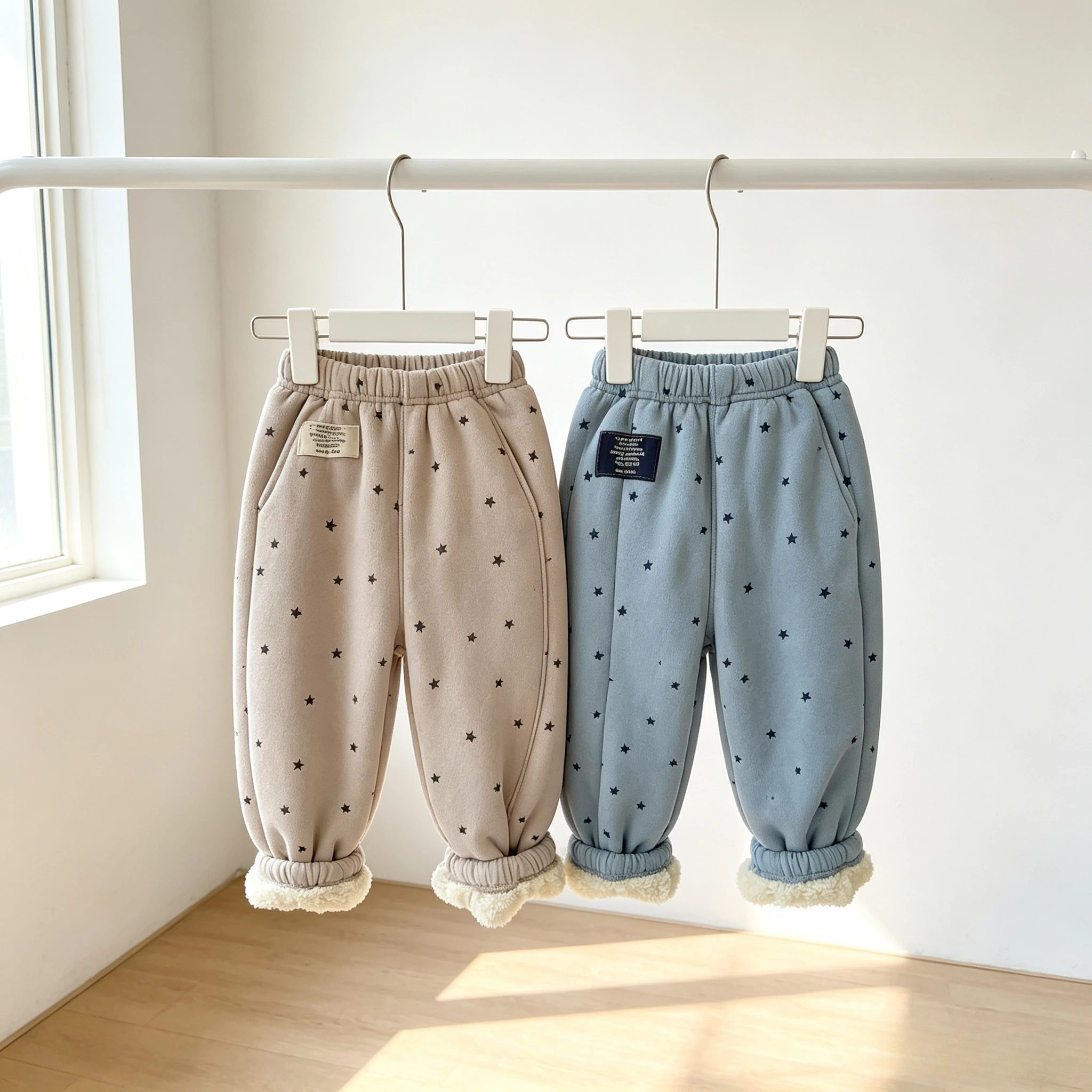 Kids Star Print Fleece Pants Baggy Sweatpants Sherpa Boys Girls Warm Winter Trousers Elastic Waist Casual Joggers for Outdoor