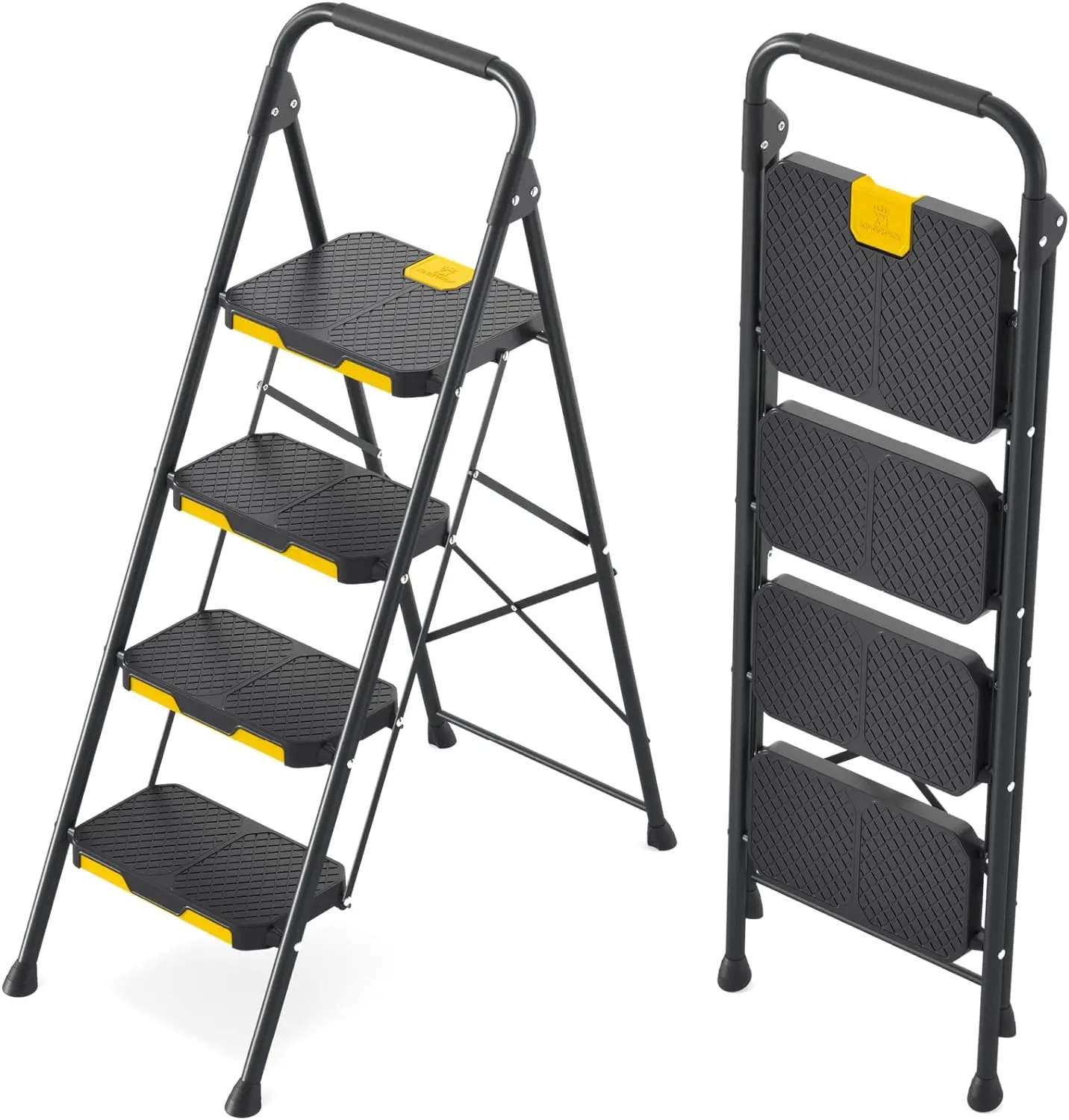 

KINGRACK 4 Step Ladder, Sturdy Steel Step Stool with Safe-Lock Design, Handrail, Anti-Slip Wide Pedals, Pass 800lbs