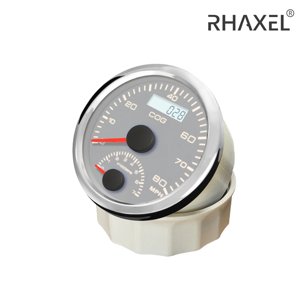 RHAXEL 85mm GPS Speedometer with Tachometer 80 MPH 7000 RPM 12V 24 V with GPS Antenna for Marine Boat Vessels