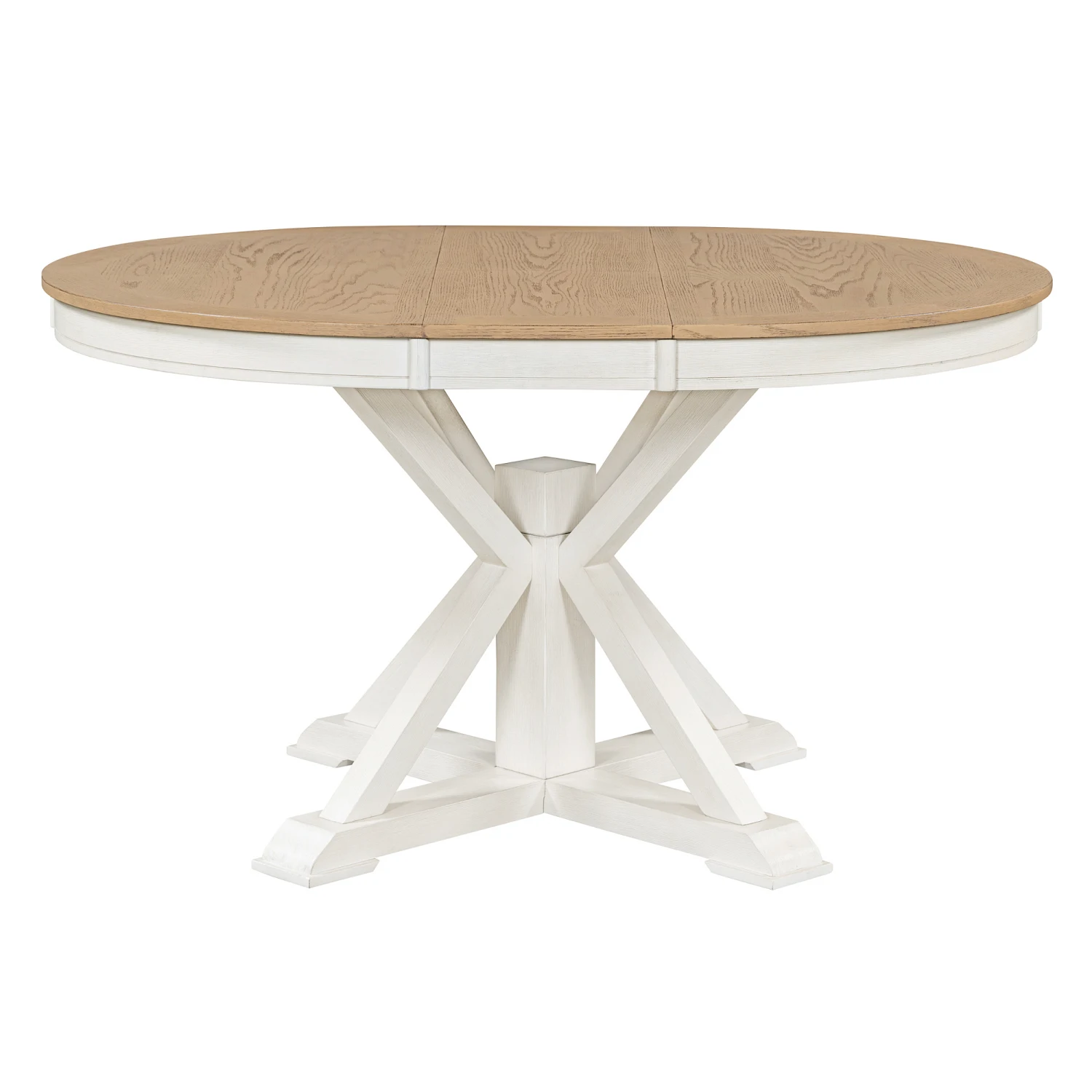 

TREXM Retro Functional Extendable Dining Table with a 12" Leaf for Dining Room and Living Room (Oak Natural Wood + Off White)