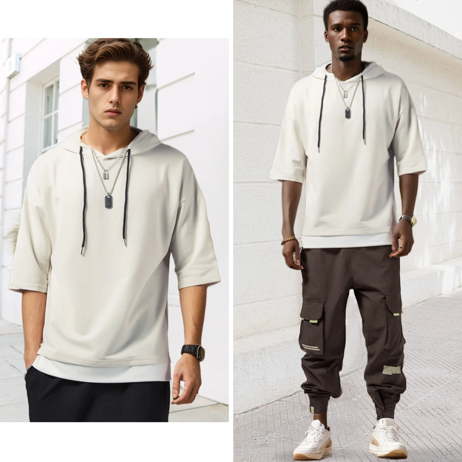 Mens T-Shirt Short Sleeve Hoodie Soft Cotton Sweatshirts Moisture Wicking Casual Patchwork Unisex Hoodie tee