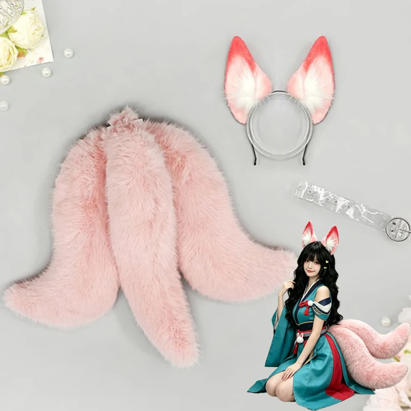 Game Kiriko Cosplay Headwear Plush Fursuit Prop Furry Tail Beast Ears Hair Hoop Headband Hairband 1 Set Carnival Party Accessory