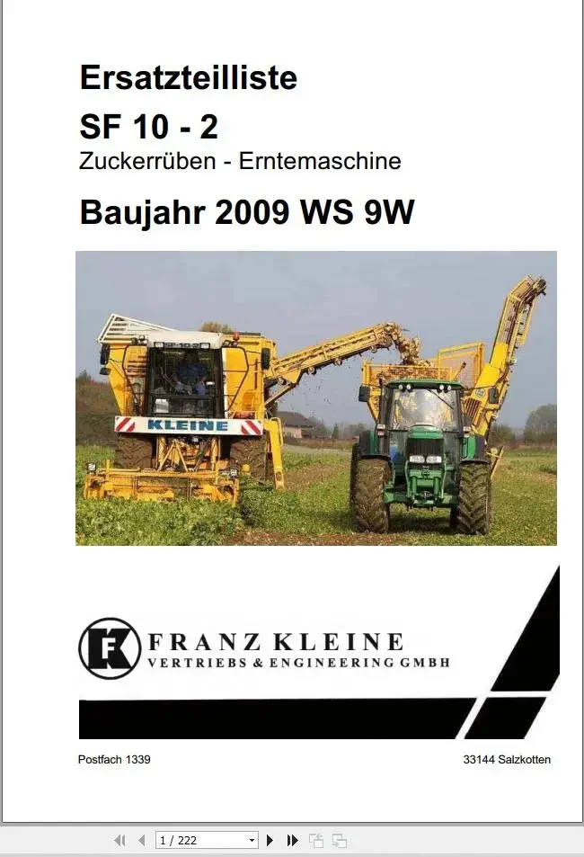 Franz Kleine Agricultural 1.56 GB Hydraulic Diagram and Parts Manual