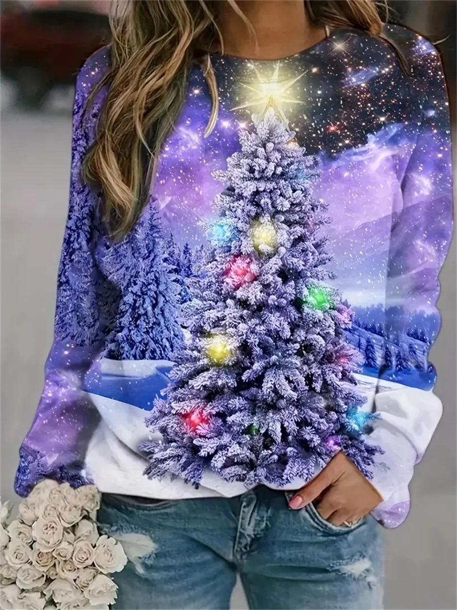 2023 Christmas Series Women's Long Sleeve Round Neck Autumn and Winter Casual Fashion Printed Pullover Large Size Sweatshirt