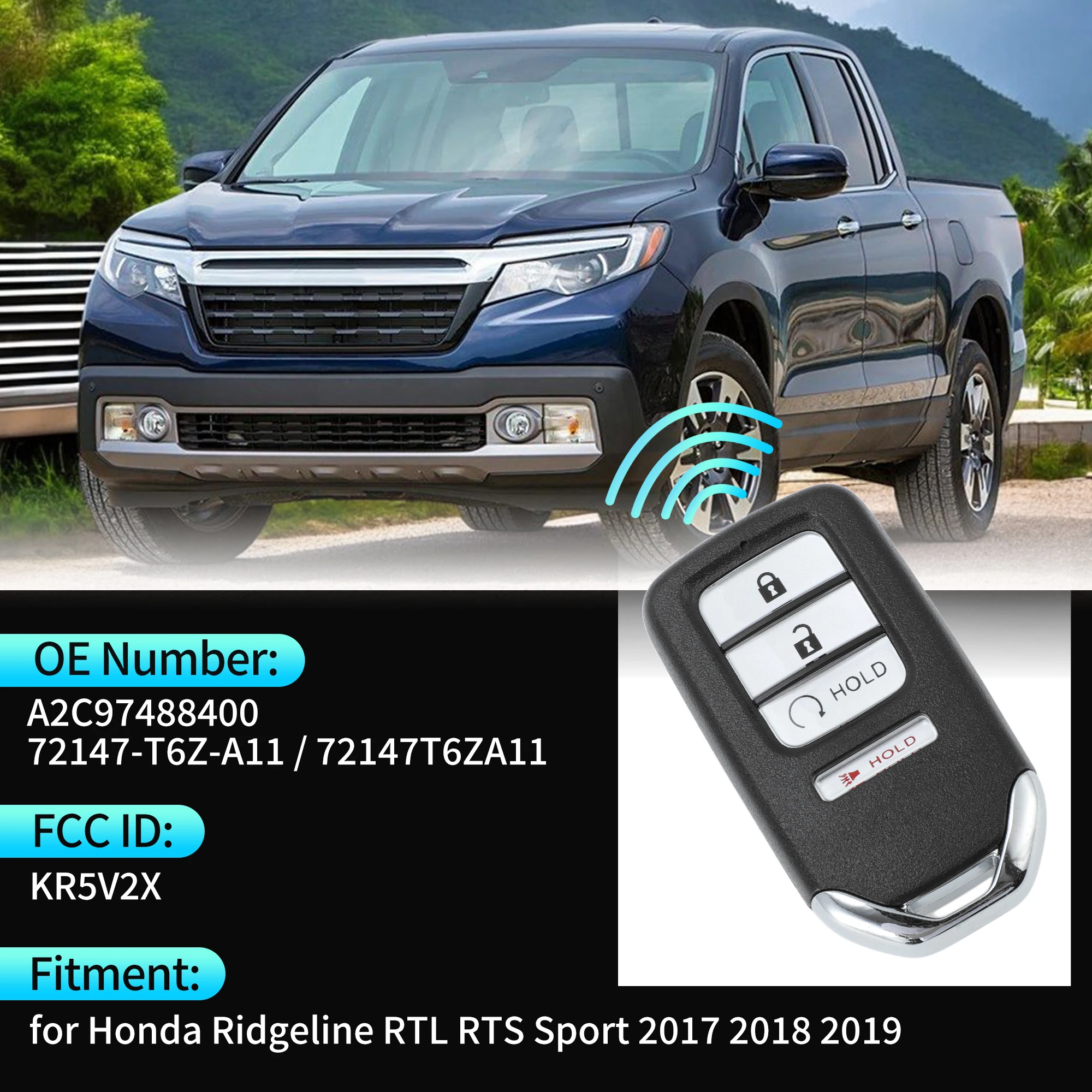 UXCELL KR5V2X 434Mhz Keyless Entry Remote Key Fob for Honda Ridgeline RTS Sport 17-19