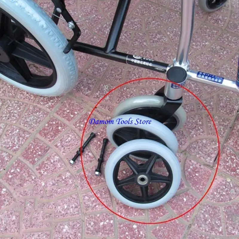 57BE 2Pcs 6/7/8inch Heavy Duty Wheelchair Front Caster Smooth Flexible Solid Tire Wheel Wheelchair Replacement Part