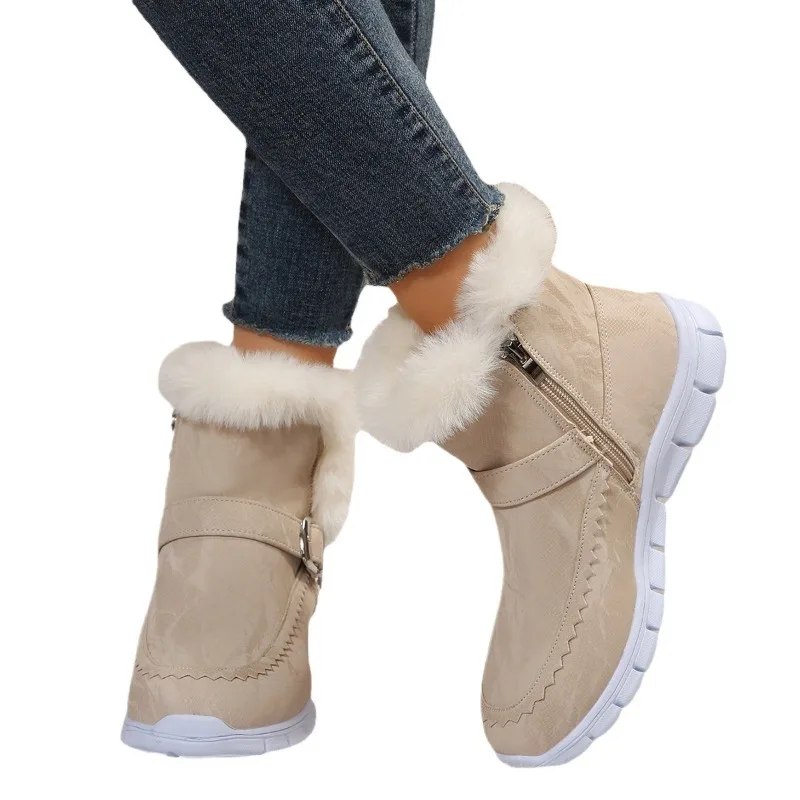 

New Short Plush Suede Ankle Boots Winter Women Fur Warm Chelsea Snow Boots Casual Shoes Flats Gladiator Sport Boots Botas Mujer